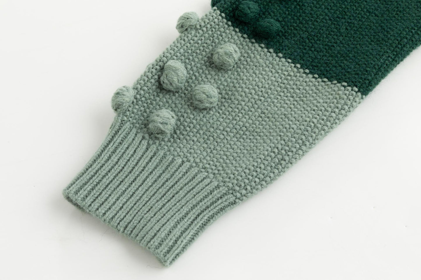 Green Knit Top With Pom Pom Detail