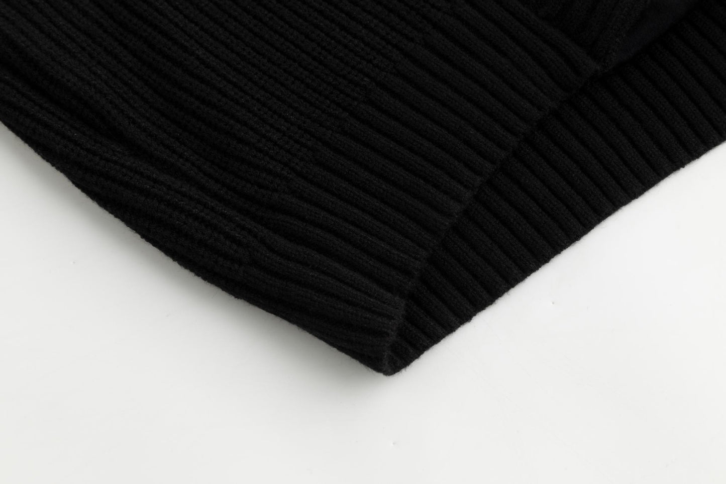 Black Knit And Velvet Zip Up Hoodie