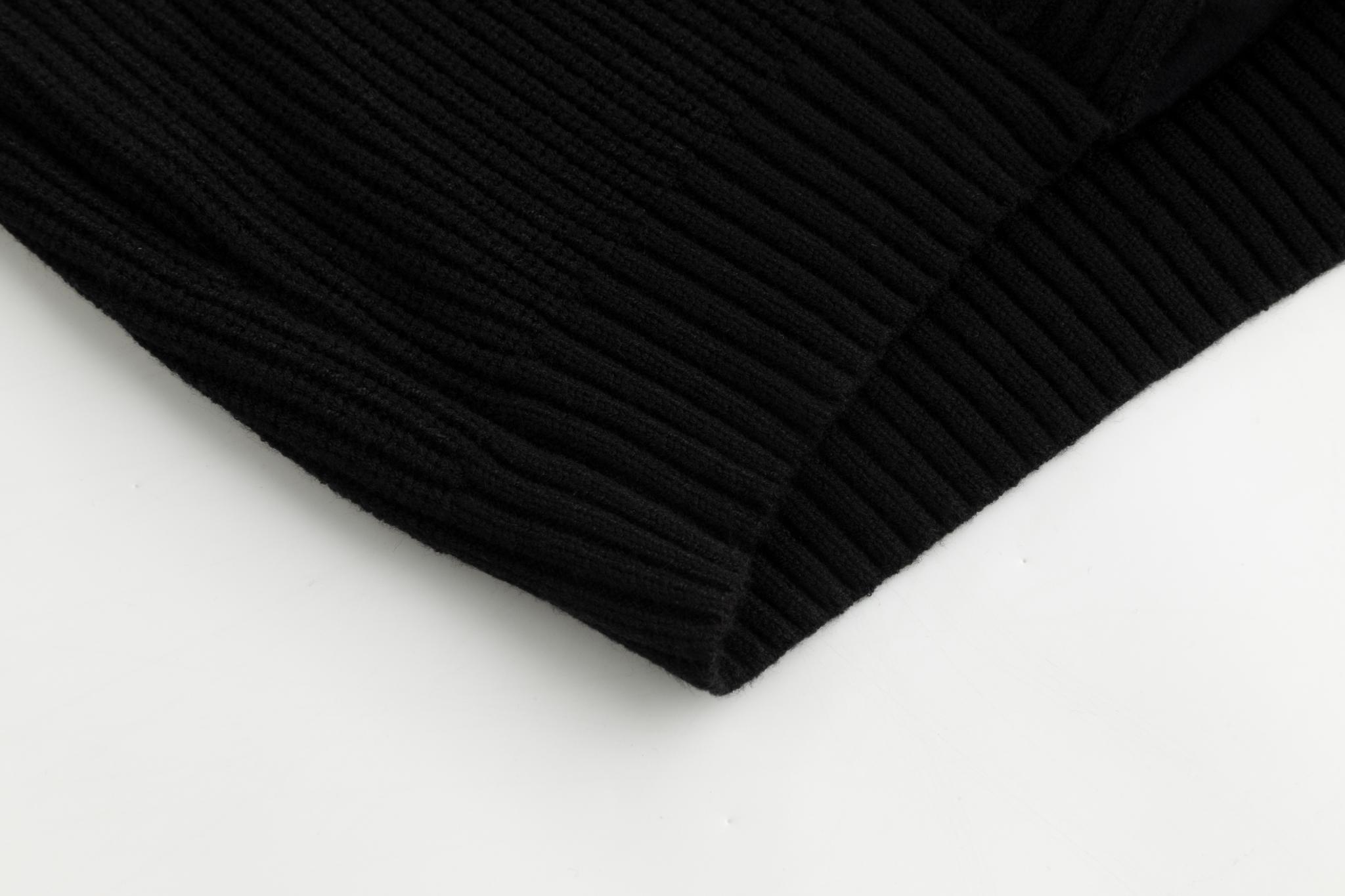 Black Knit And Velvet Zip Up Hoodie