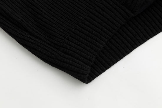 Black Knit And Velvet Zip Up Hoodie