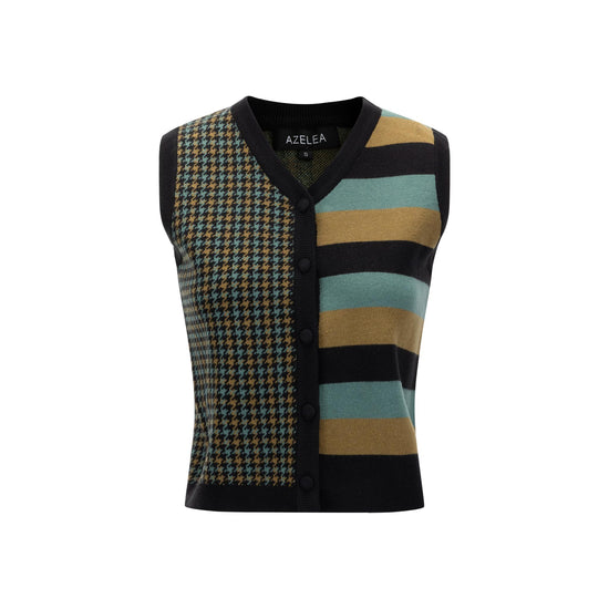 Black Green And Brown Knit Vest