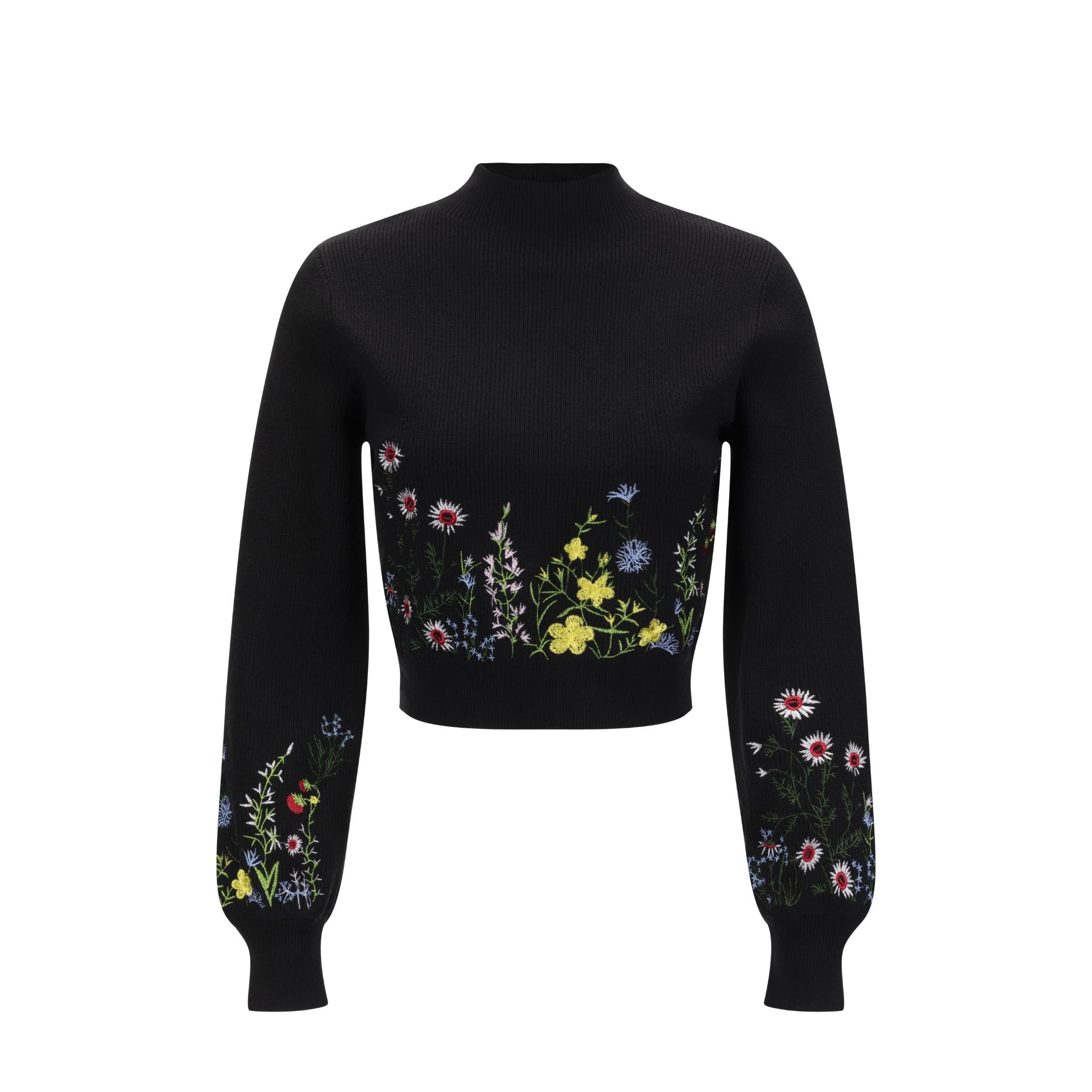 Black Knit With Floral Embroidered Sweater