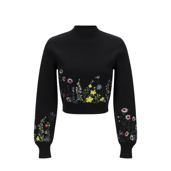 Black Knit With Floral Embroidered Sweater