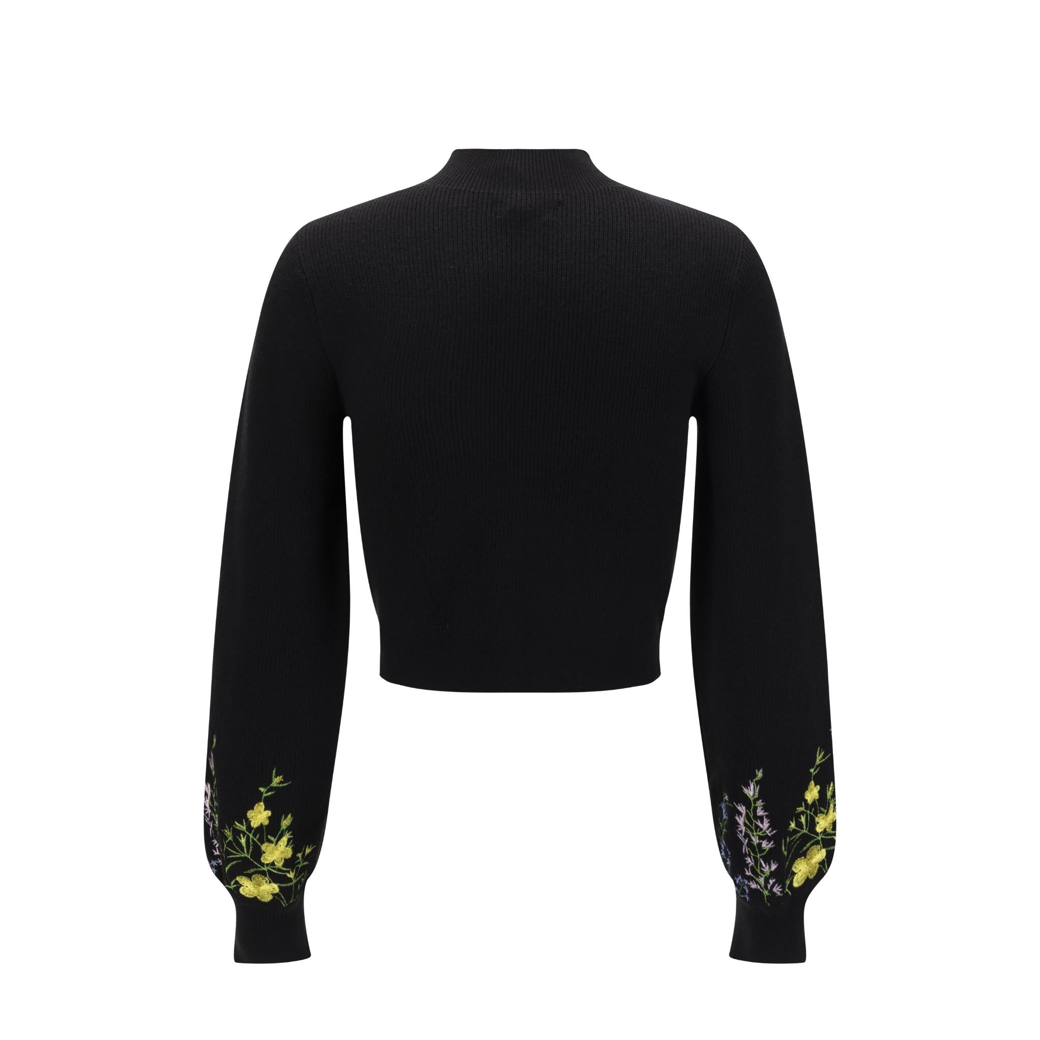 Black Knit With Floral Embroidered Sweater