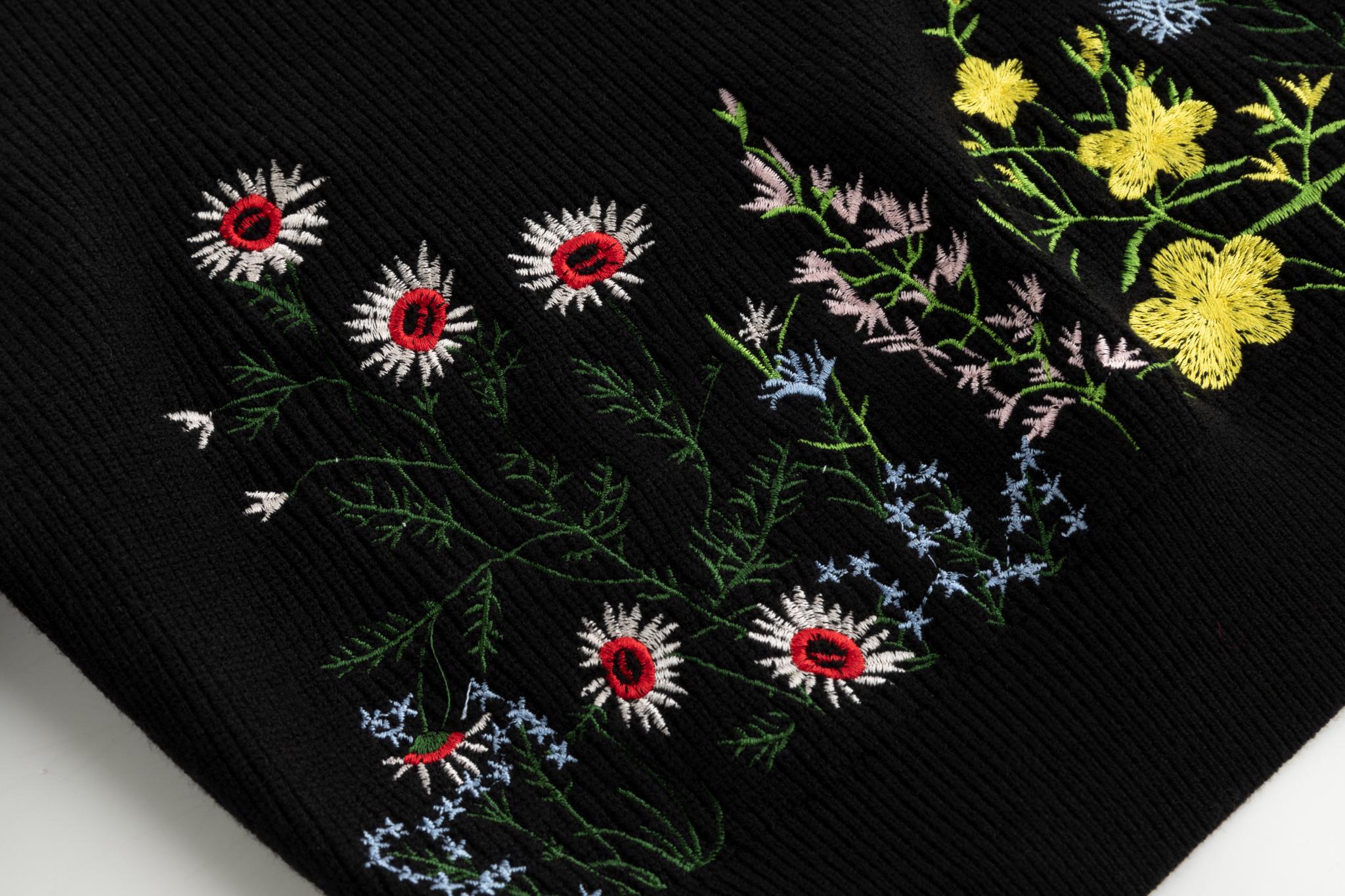 Black Knit With Floral Embroidered Sweater