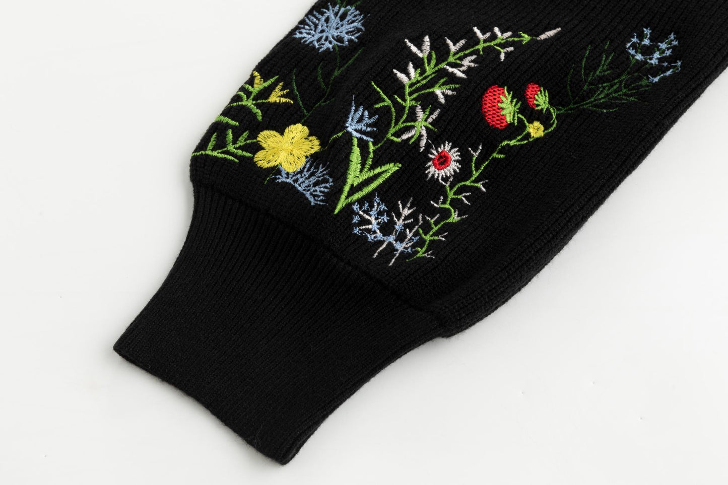 Black Knit With Floral Embroidered Sweater