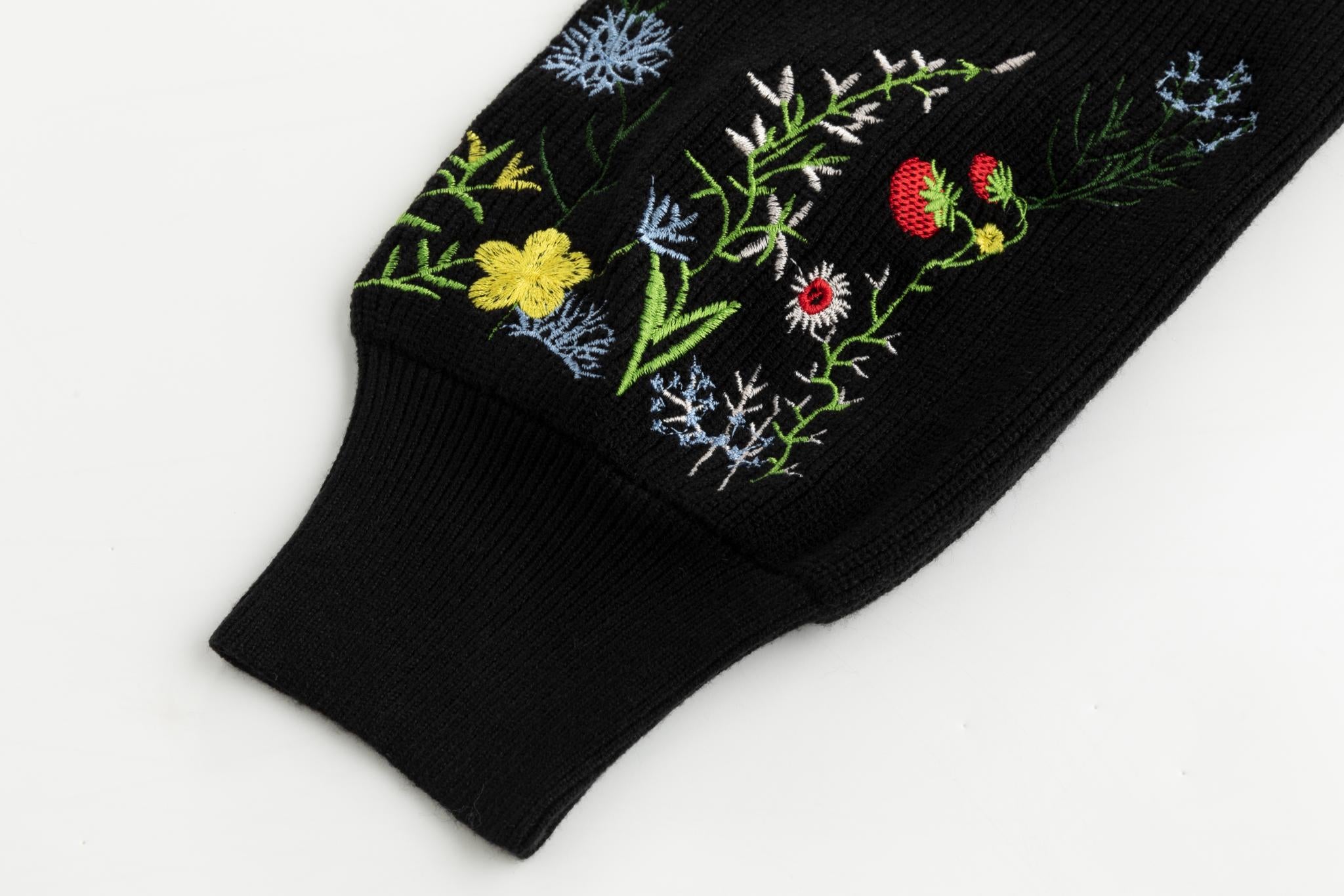 Black Knit With Floral Embroidered Sweater