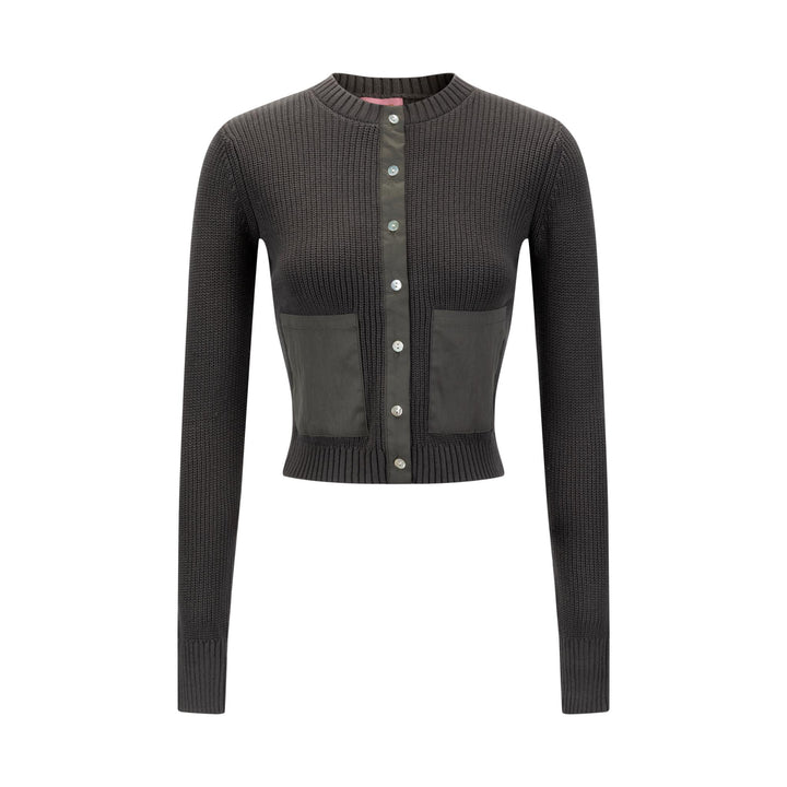 Olive Green Knit Cardigan With Pockets