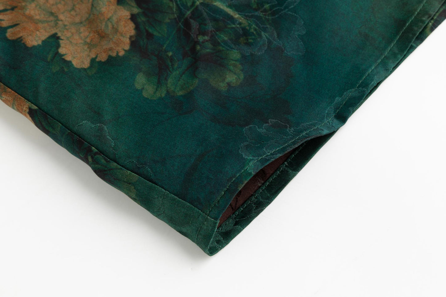 Green And Gold Floral Printed Dress With Overlay Cardigan