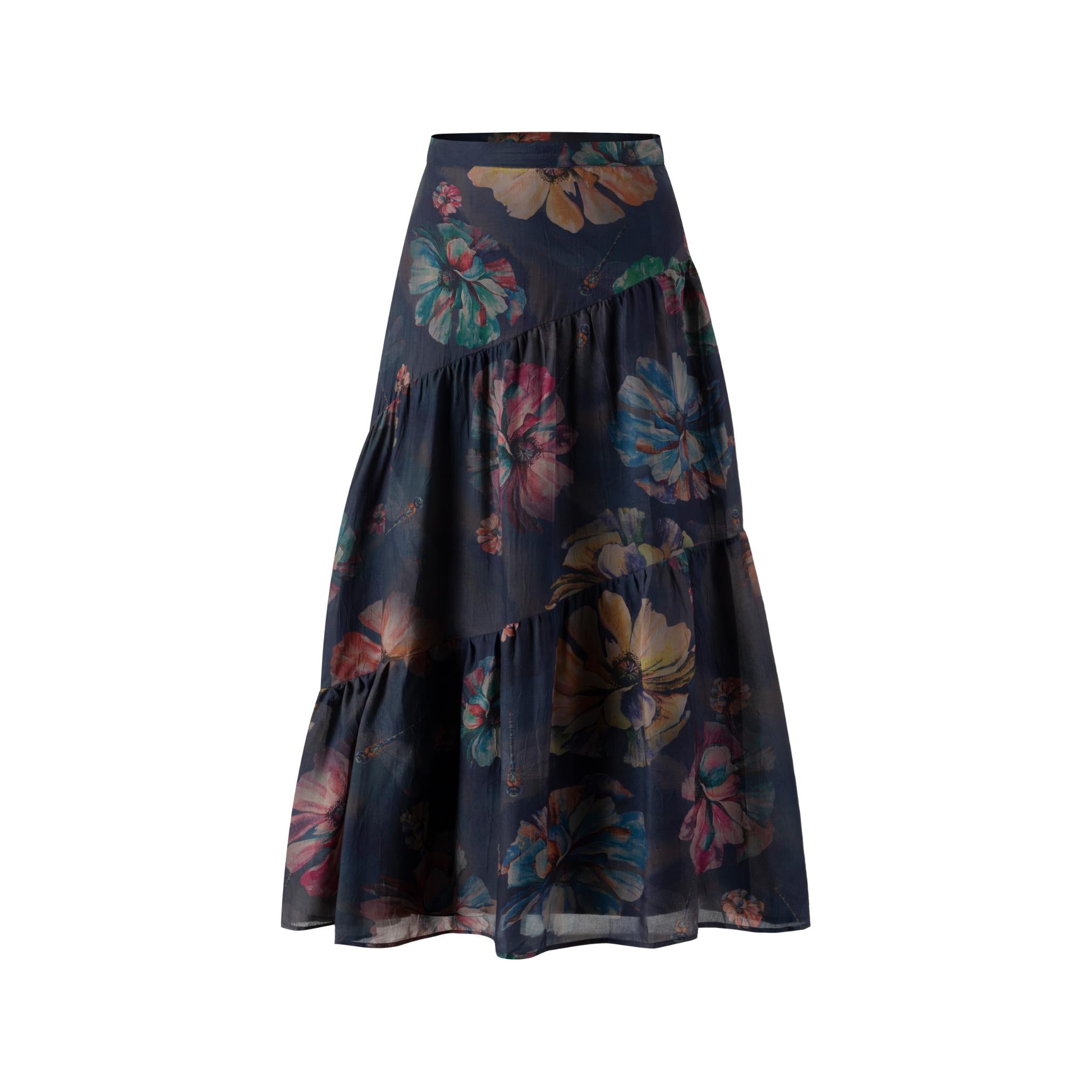 Black Floral Tiered Skirt