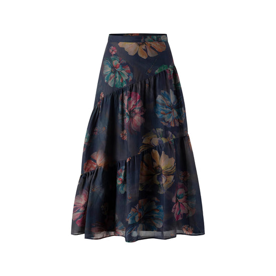 Black Floral Tiered Skirt