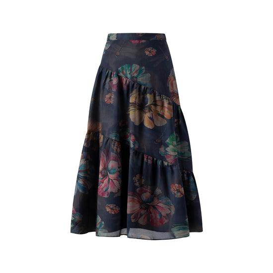 Black Floral Tiered Skirt