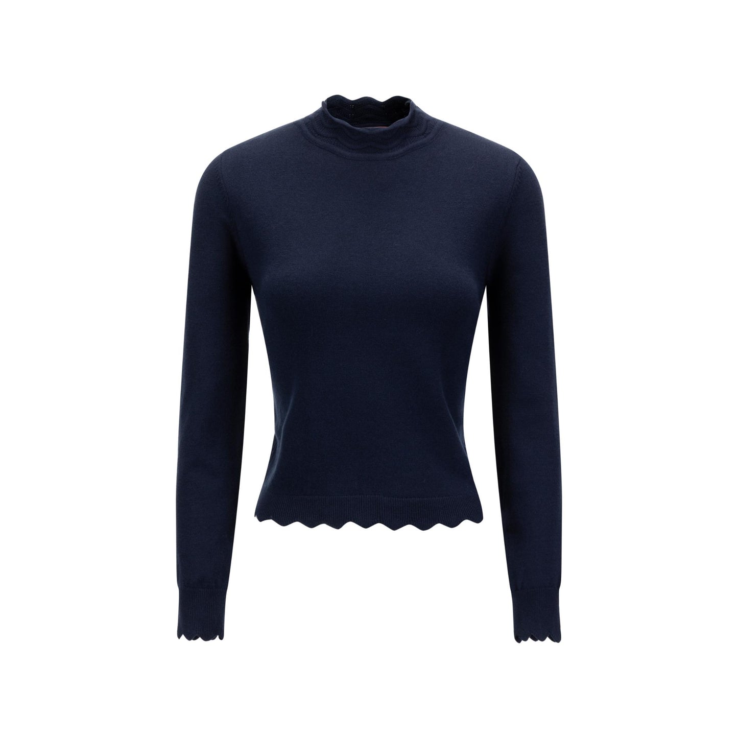 Navy Scallop Detail Mock Neck Sweater