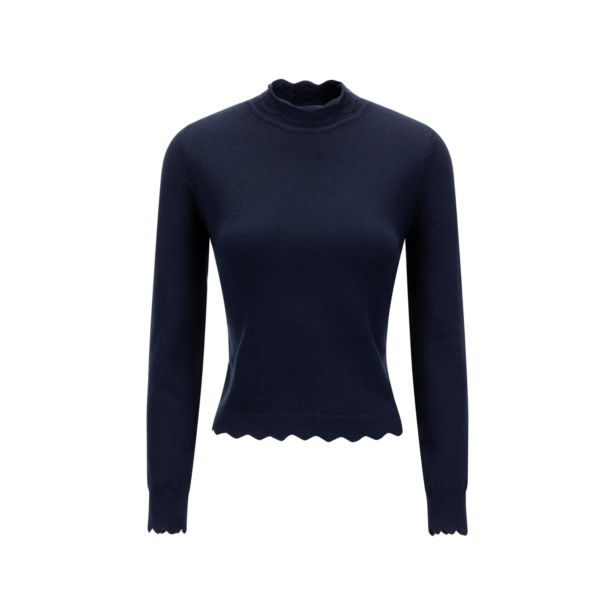 Navy Scallop Detail Mock Neck Sweater