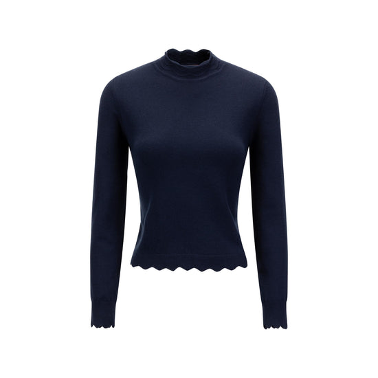 Navy Scallop Detail Mock Neck Sweater