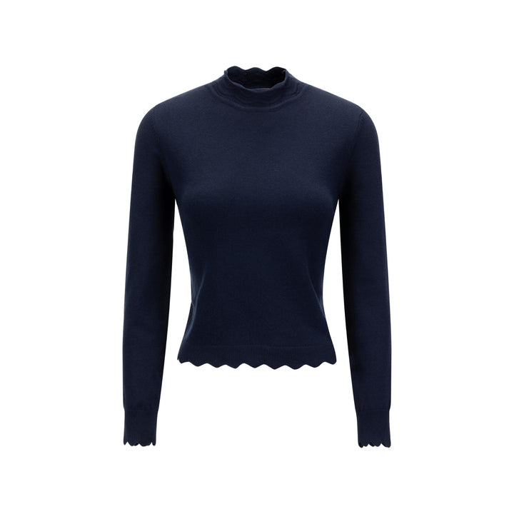 Navy Scallop Detail Mock Neck Sweater