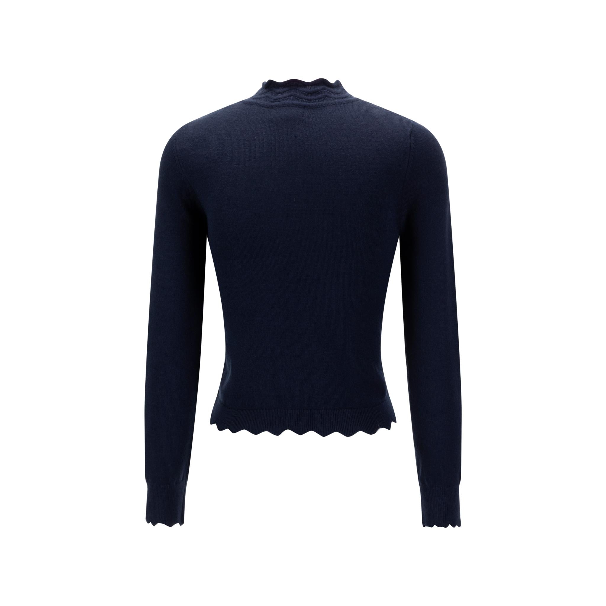 Navy Scallop Detail Mock Neck Sweater