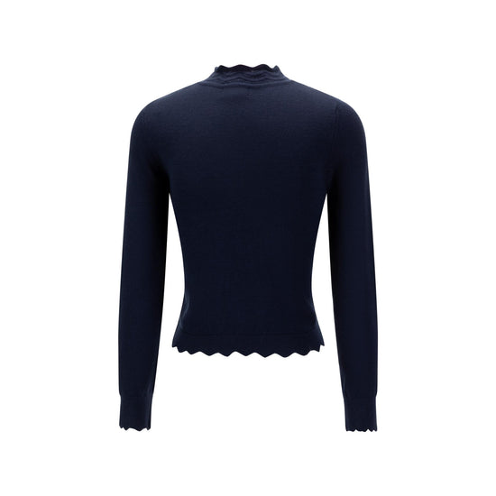 Navy Scallop Detail Mock Neck Sweater