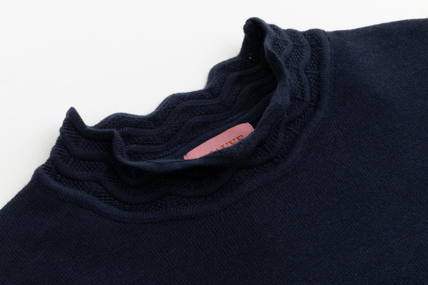 Navy Scallop Detail Mock Neck Sweater