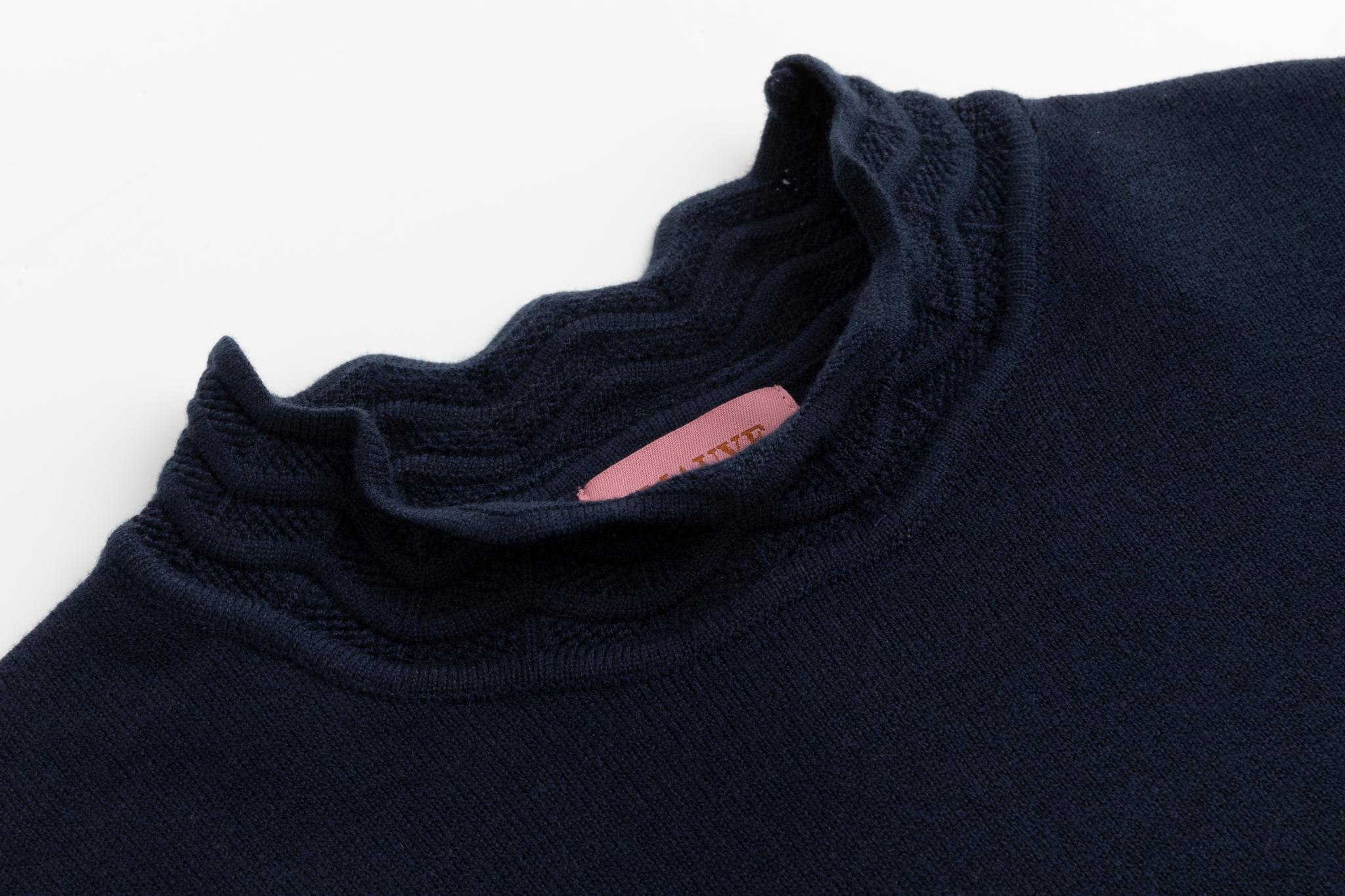 Navy Scallop Detail Mock Neck Sweater