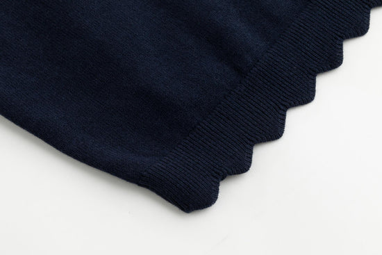 Navy Scallop Detail Mock Neck Sweater