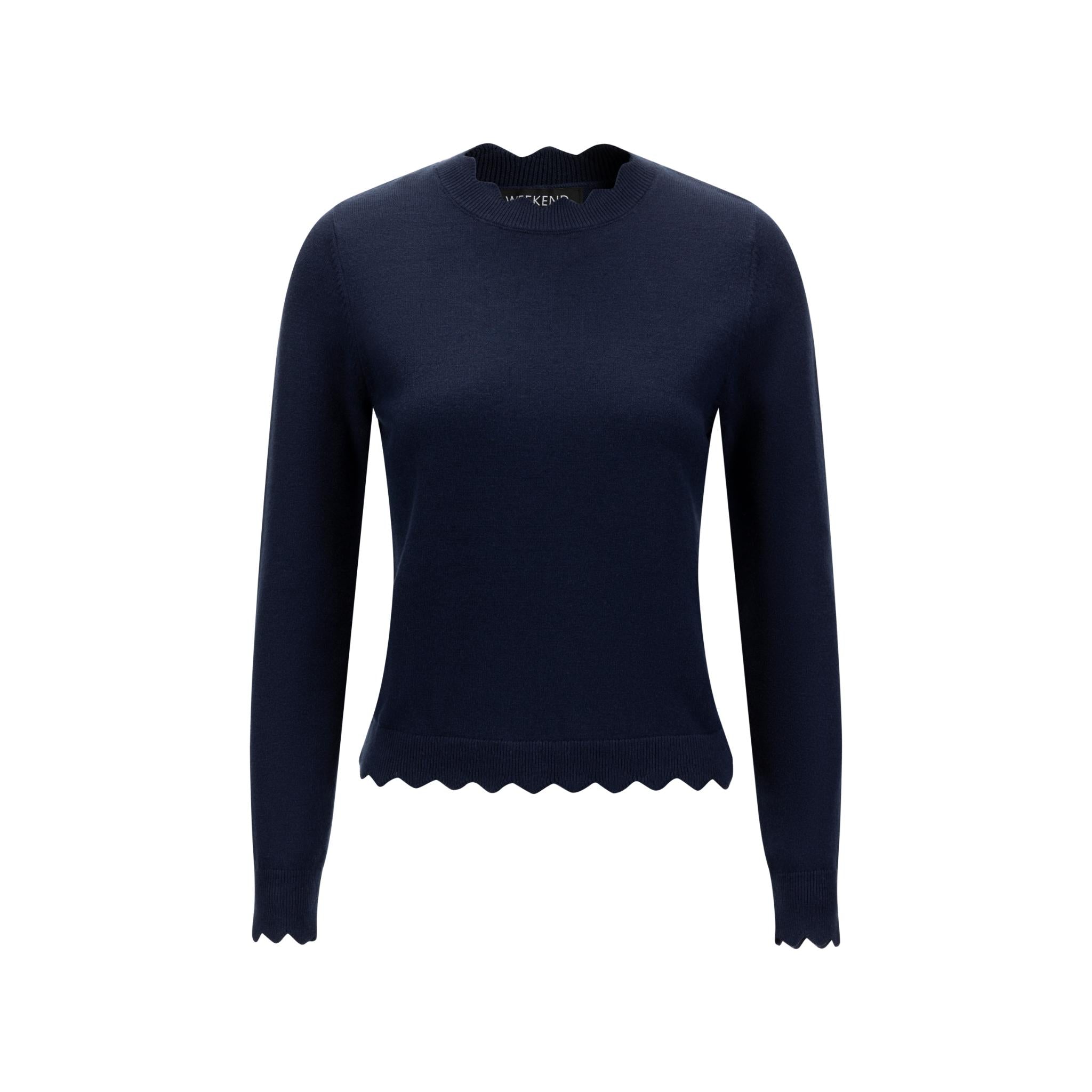Navy Scallop Knit Top