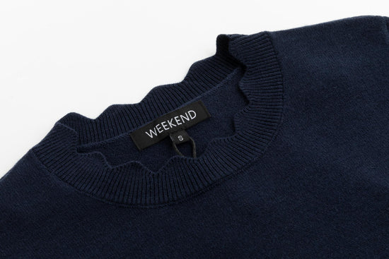 Navy Scallop Knit Top
