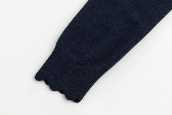 Navy Scallop Knit Top