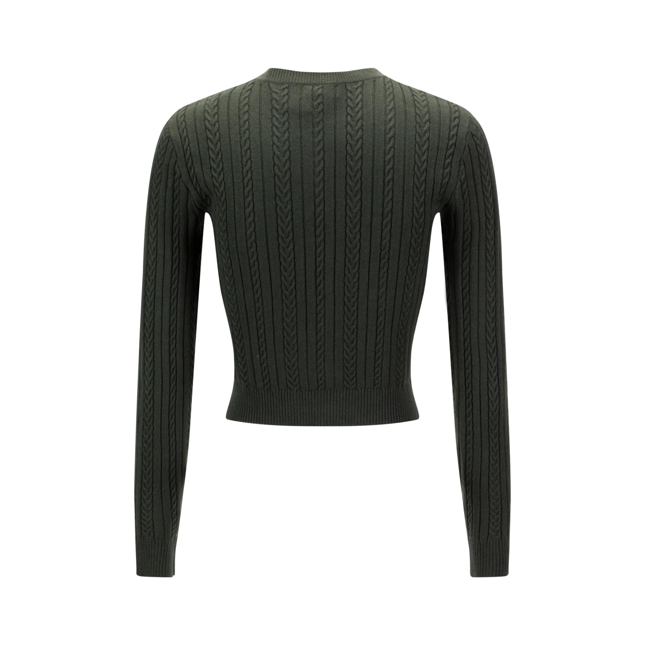 Green Cable Floral Fuzz Cardigan