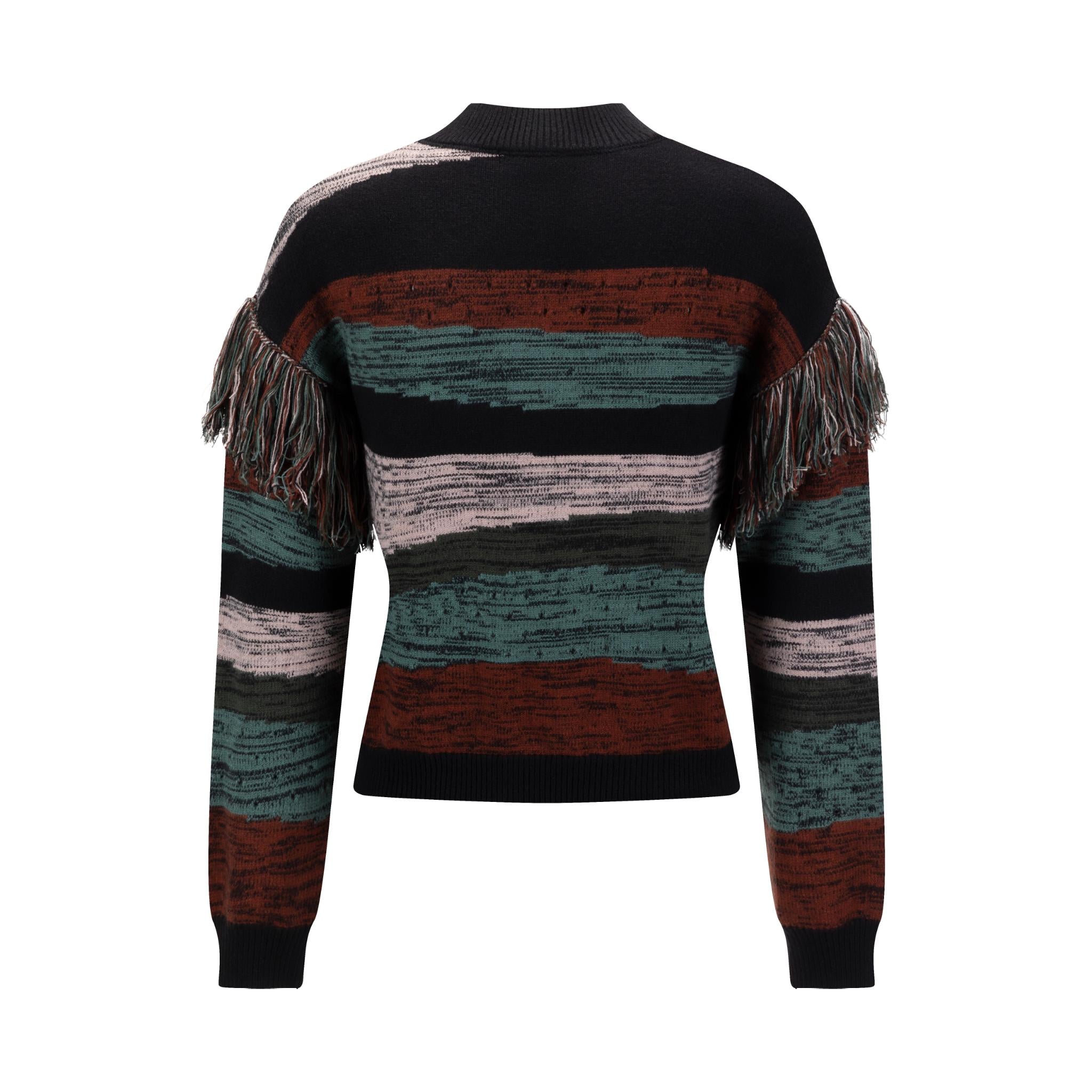 Multi Colored Striped Fringed Sweater