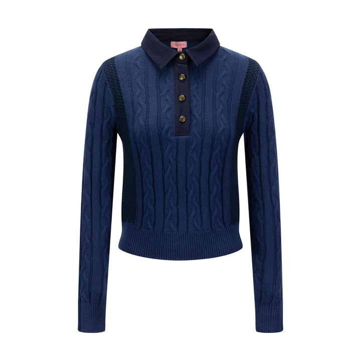 Multi Colored Blue Cable Knit Henley Sweater