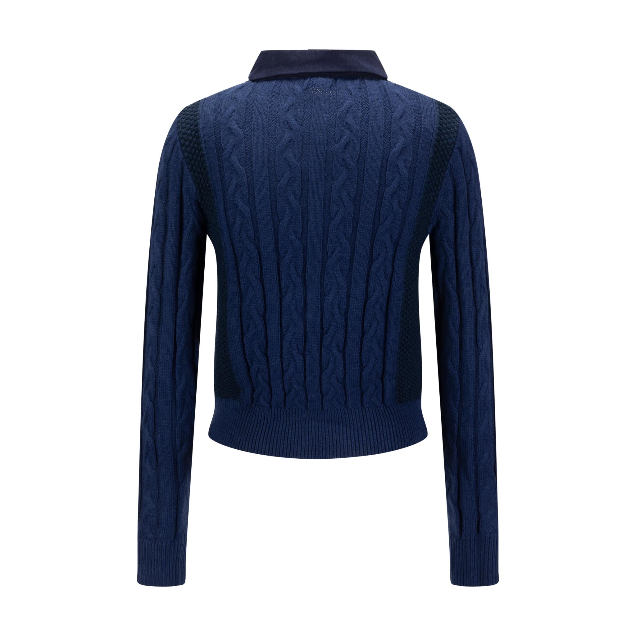Multi Colored Blue Cable Knit Henley Sweater