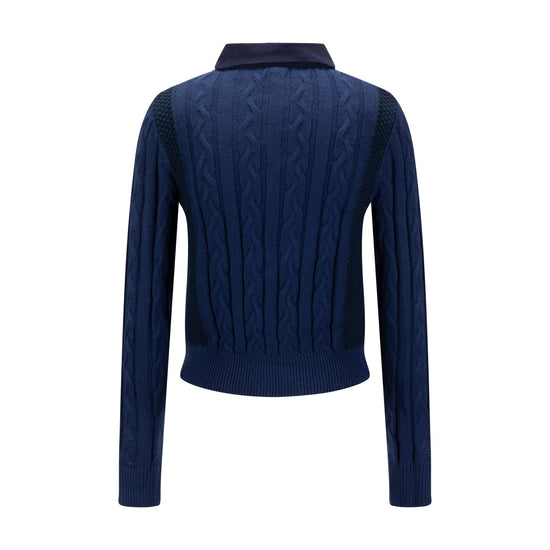 Multi Colored Blue Cable Knit Henley Sweater