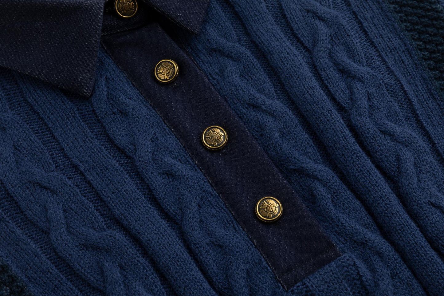 Multi Colored Blue Cable Knit Henley Sweater