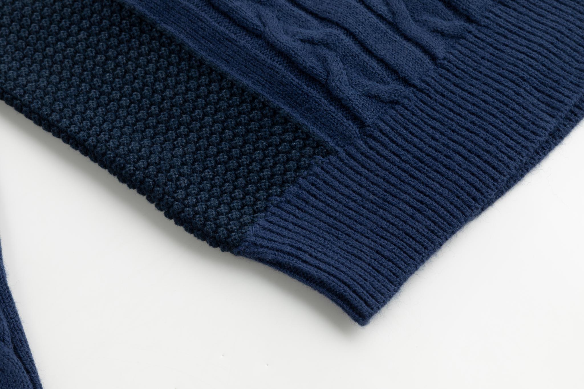 Multi Colored Blue Cable Knit Henley Sweater