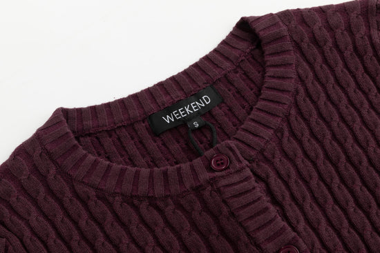 Maroon Cable Knit Cardigan