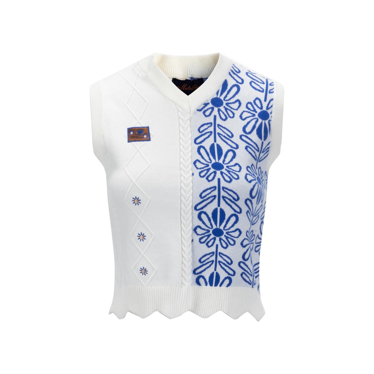Ivory Embroidered Scallop Detail Vest