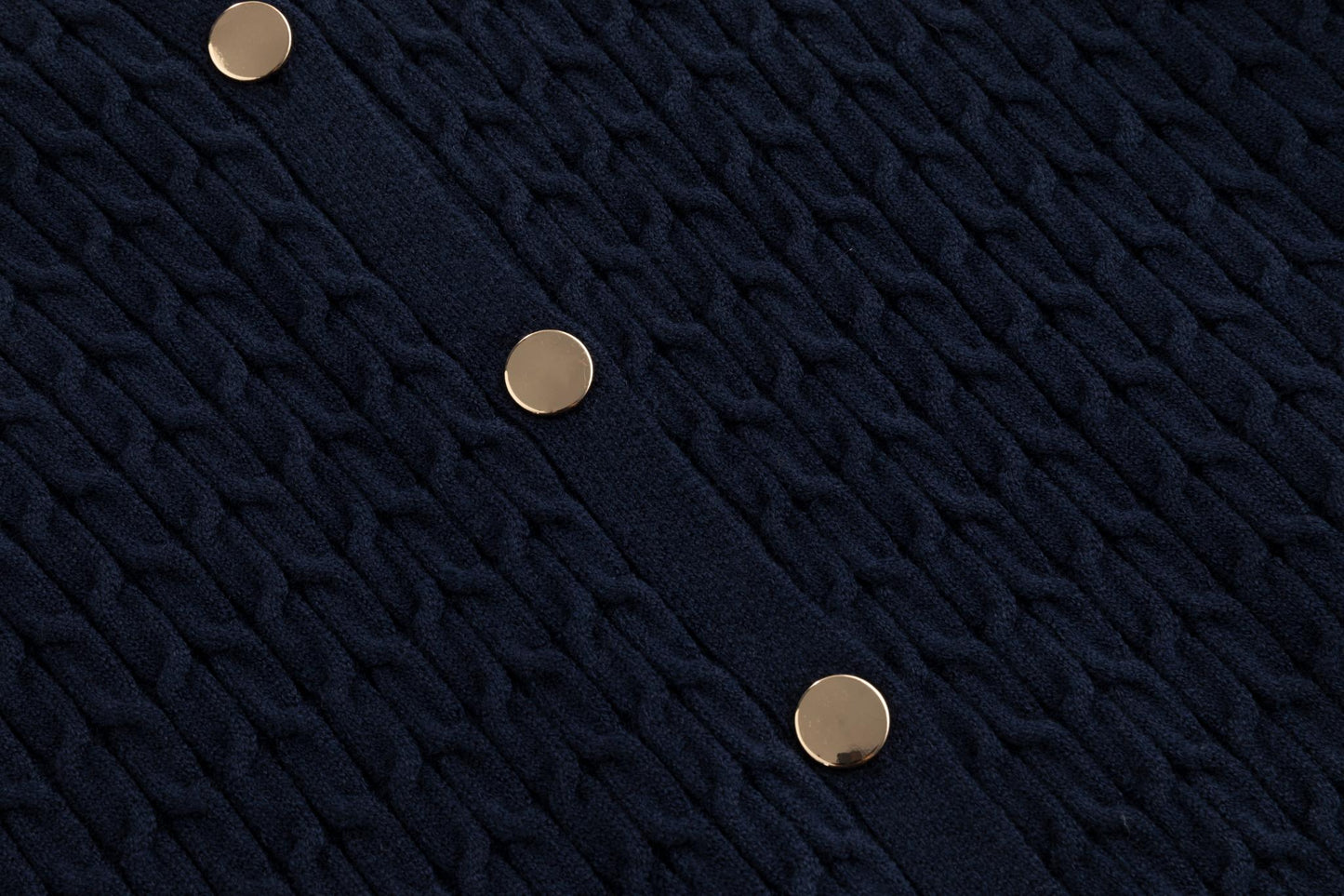 Navy Cable Knit Button Down Sweater With White Stripe Detail