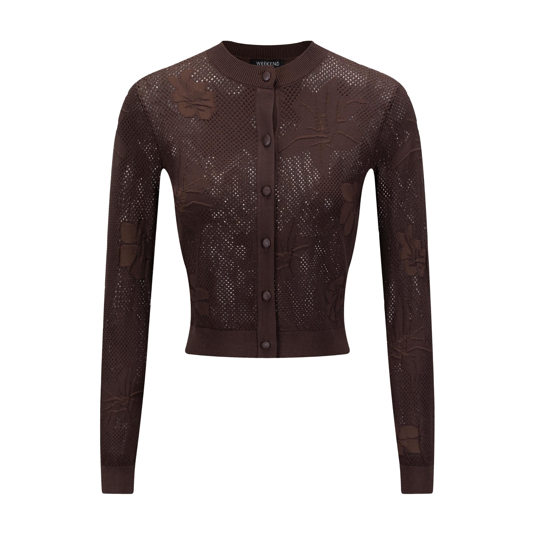 Brown Detailed Floral Cardigan