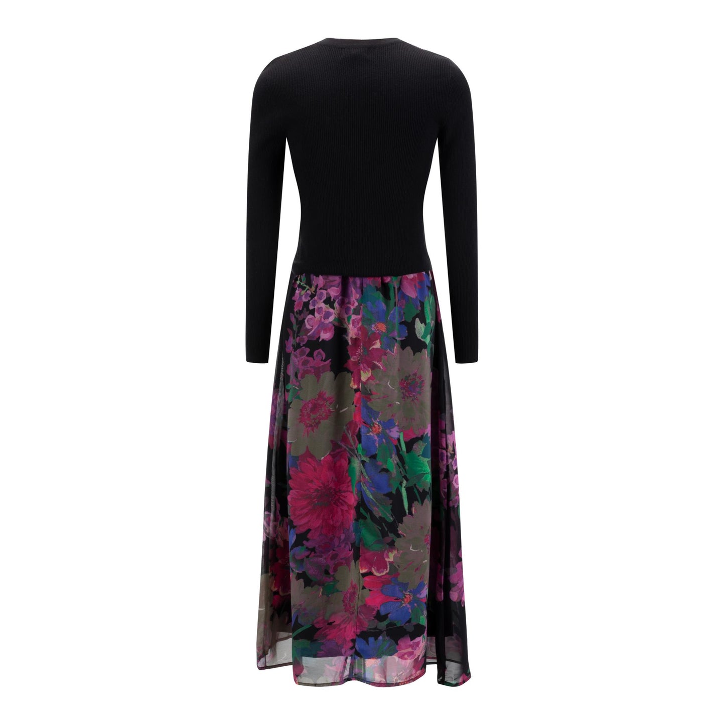 Multicolor Flower Printed Black Dress With Black Cardigan
