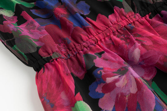 Multicolor Flower Printed Black Dress With Black Cardigan