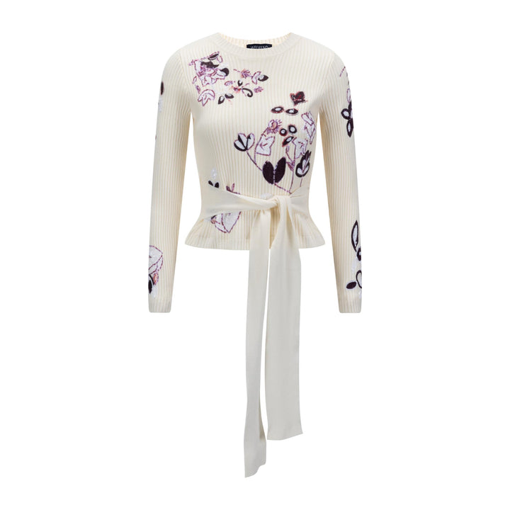 Burgundy Sequin Detailed Knit Top - Ivory