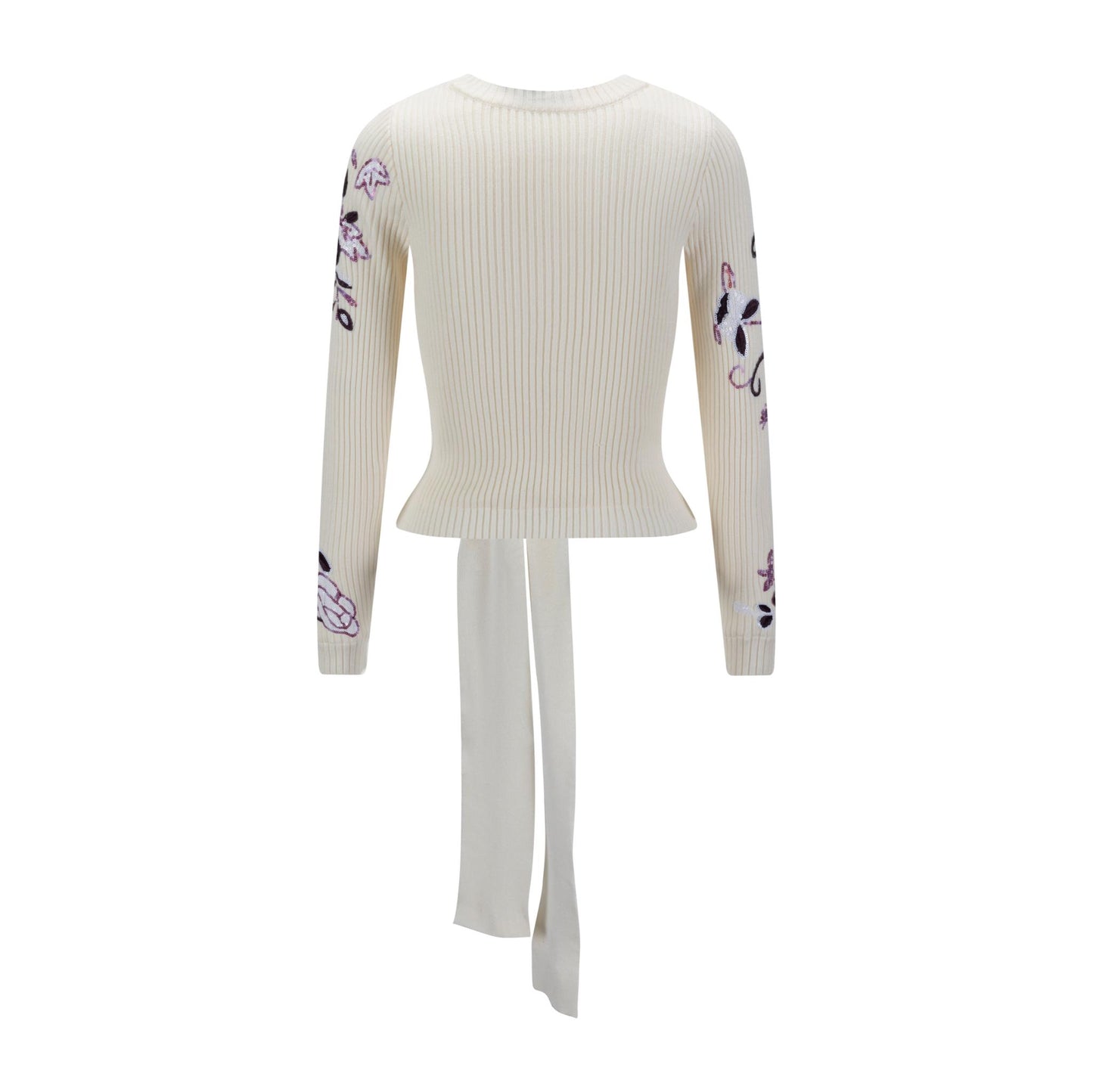 Burgundy Sequin Detailed Knit Top - Ivory