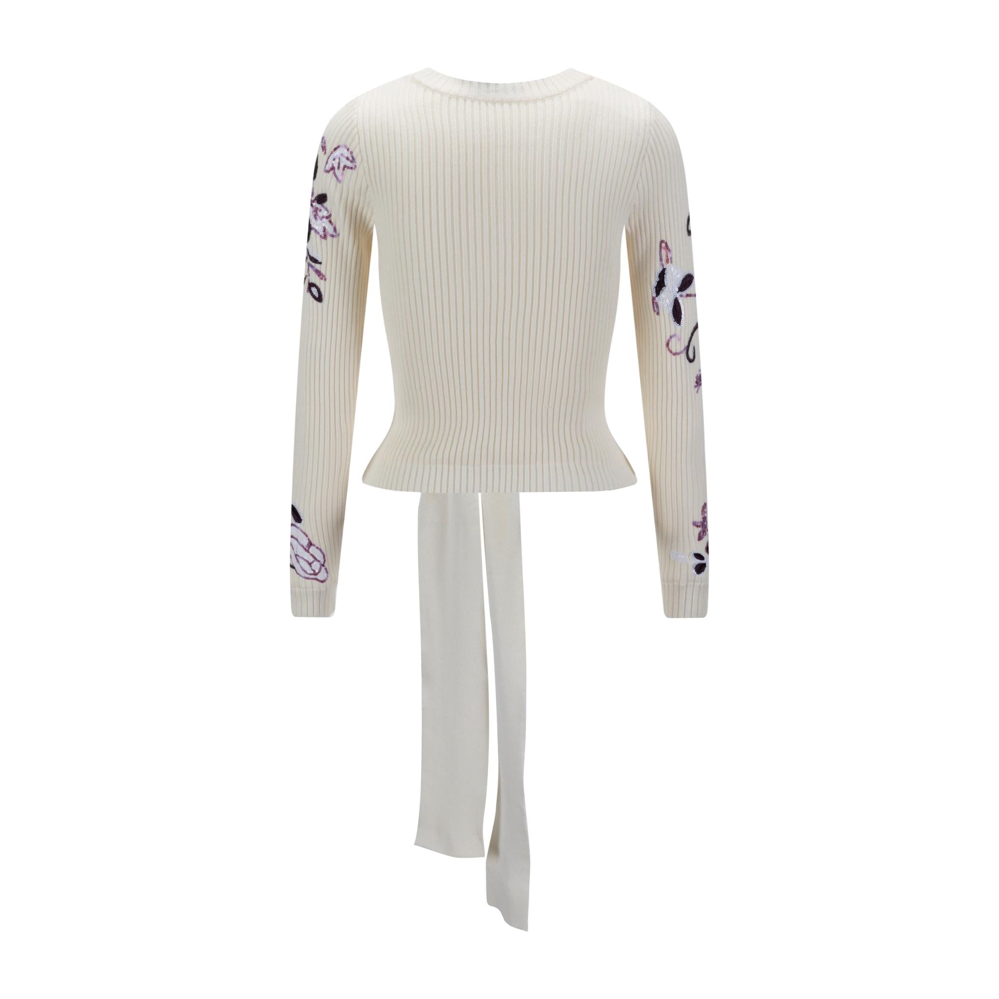 Burgundy Sequin Detailed Knit Top - Ivory