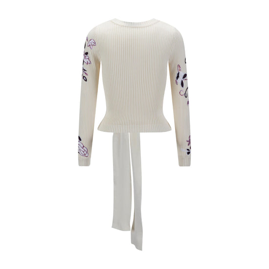 Burgundy Sequin Detailed Knit Top - Ivory