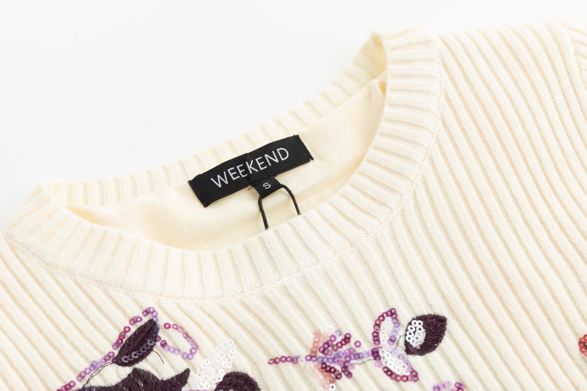 Burgundy Sequin Detailed Knit Top - Ivory