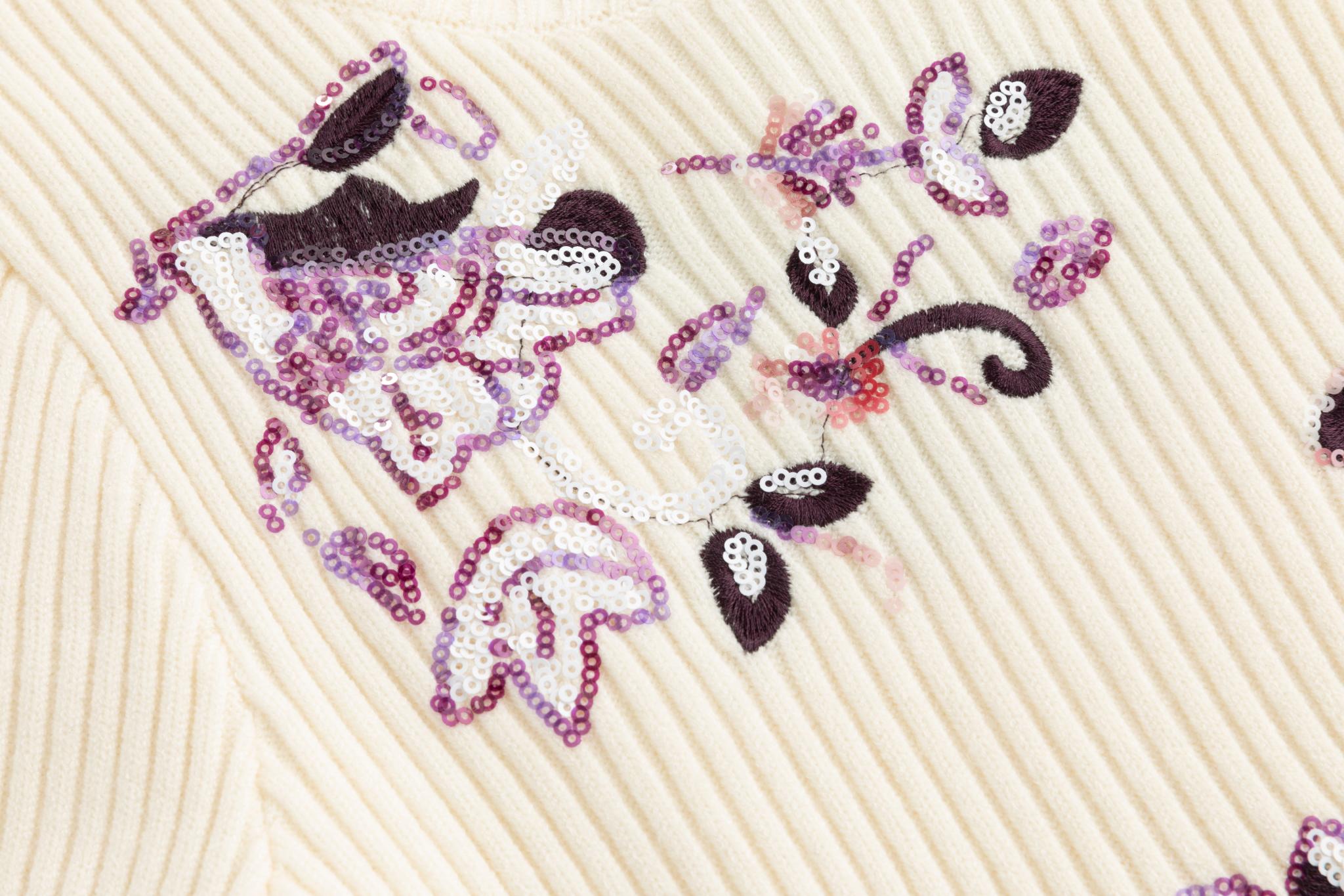 Burgundy Sequin Detailed Knit Top - Ivory