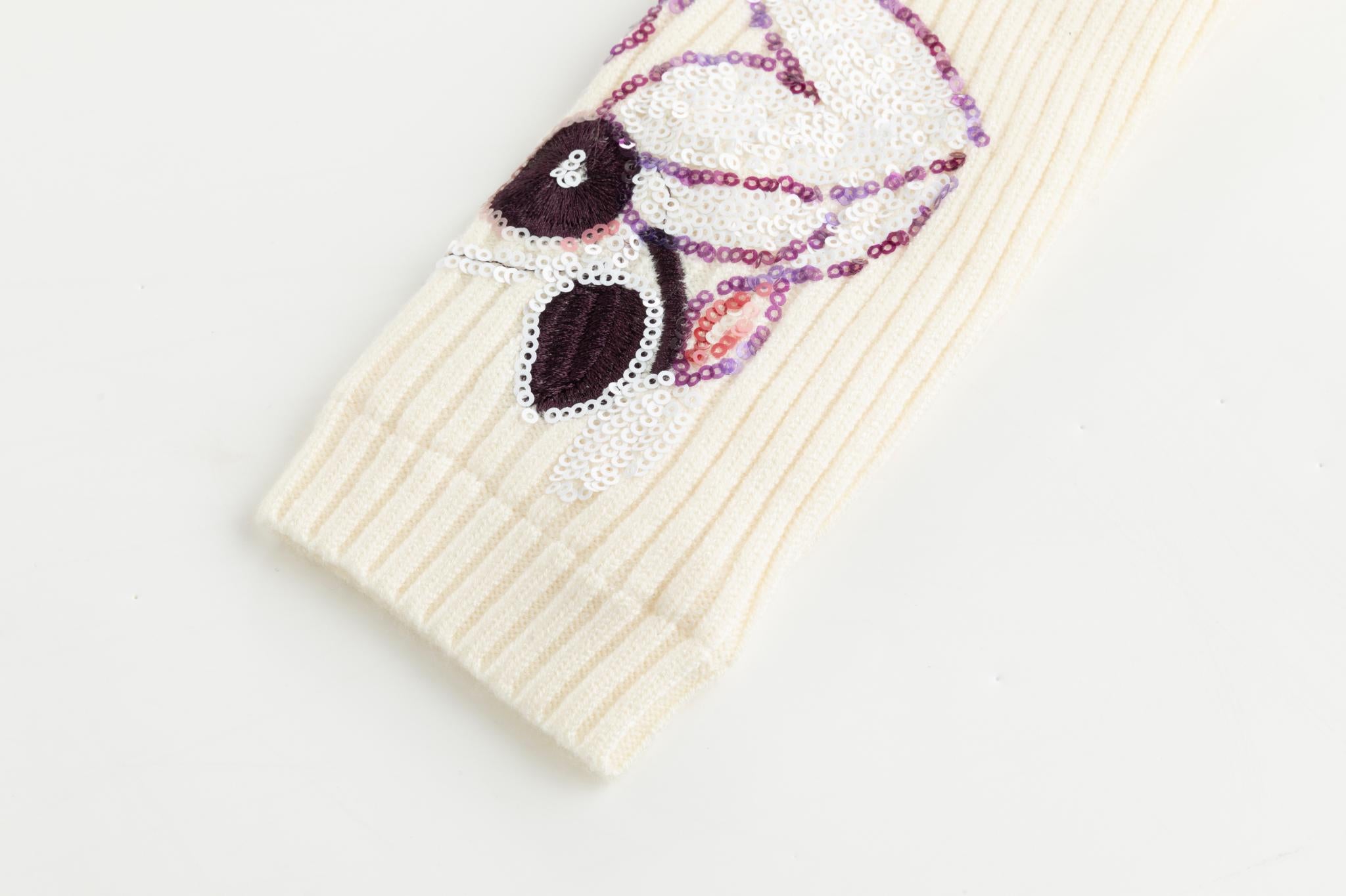 Burgundy Sequin Detailed Knit Top - Ivory