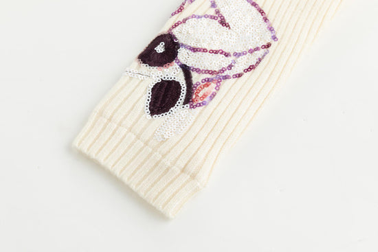 Burgundy Sequin Detailed Knit Top - Ivory