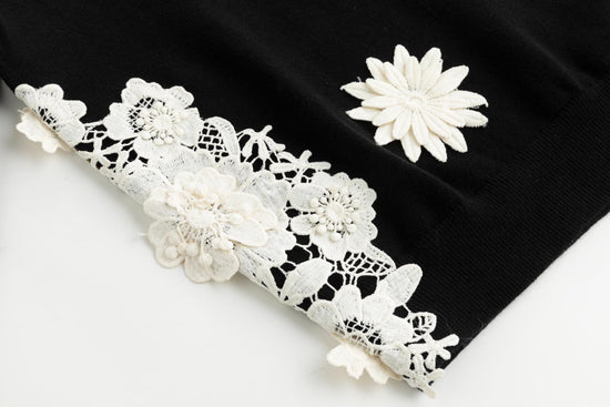 Black And White 3D Flower Knit Top